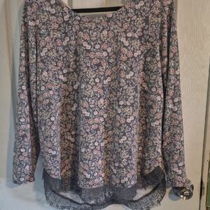 LC Lauren Conrad Pink Floral Lace Blouse